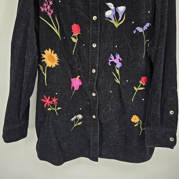 Vintage Quacker Corduroy Shirt Womens 2XL Floral Embroider Button Long Sleeve - Picture 4 of 10